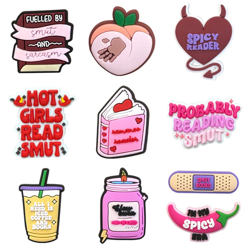 Jibbit Shoe Charms Bookish Smut Theme ตกแต่งอุปกรณ์ PVC พร้อมปุ่ม