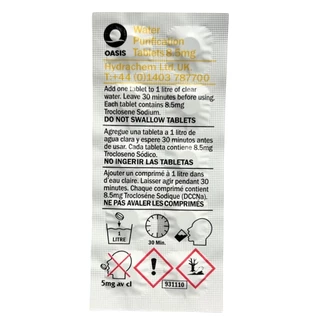 Oasis | Water Purification Tablets เม็ดละลาย ทำให้น้ำสะอาด 1 แผง