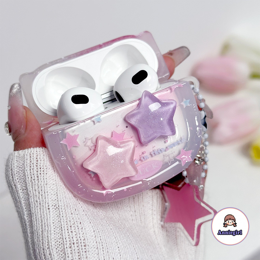 Dreamy 3D Shiny Star จี้หูฟังสําหรับ AirPods 1/2 AirPods 3 Pro 2 Anti-lost หูฟังไร้สายบลูทูธชุดหูฟังกันกระแทกฝาครอบป้องกัน
