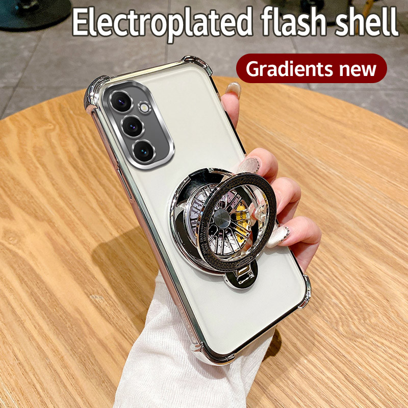 สําหรับ Samsung Galaxy A55 5G กรณีกันกระแทก Electroplated TPU หมุน Gyro Stand ฝาหลังเคสโทรศัพท์สําหรับ SamsungA55 5G กรณี