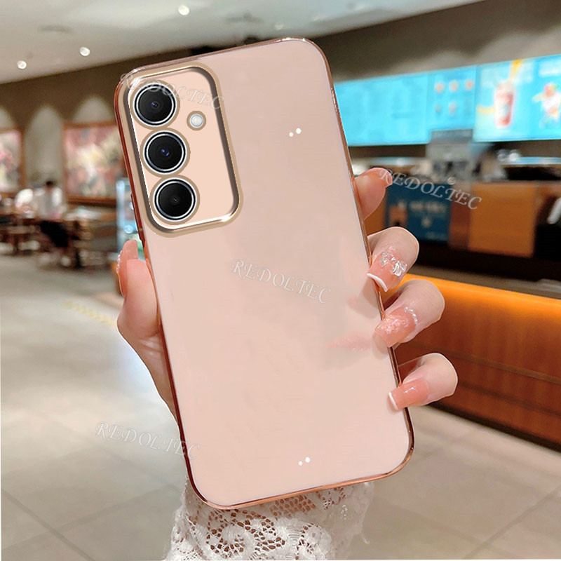 เคส Samsung Galaxy A55 5G 2024 สไตล์ใหม่เลนส์ฟิล์มเคสป้องกัน SamsungA55 Samsung A 55 6D ชุบ Electroplated ซิลิโคนอ่อนนุ่มฝาครอบโทรศัพท์