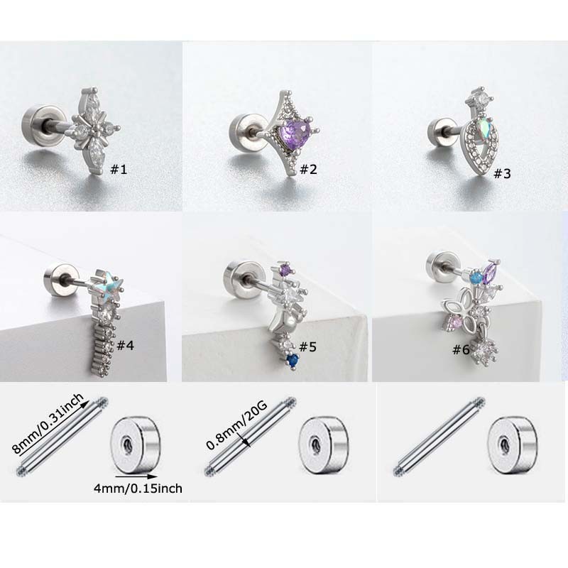 1 ชิ้น Star Shape สแตนเลสเพทาย 20Gauge Helix เจาะ Lobe กระดูกอ่อนต่างหู Stud หัวแบน