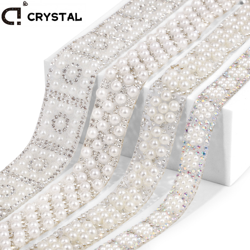 Ducrystal 1Yard/90 ซม.Pearl Chain Hot Fix ลูกปัด Rhinestone Trim สําหรับ DIY เสื้อผ้ารองเท้ากระเป๋าตกแต่ง