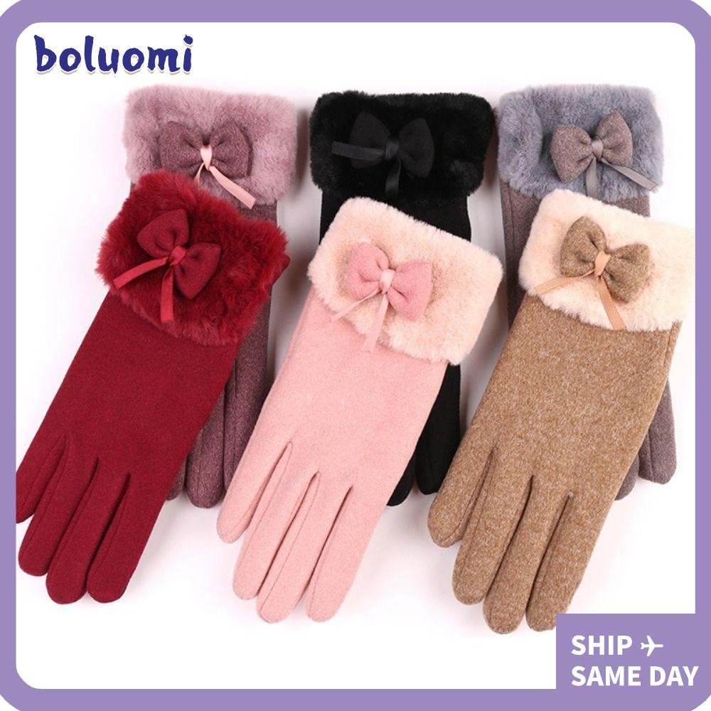 ถุงมืออุ่น BOLUMI, ถุงมือฤดูหนาว Plush Bowtie, แฟชั่นทุกวัน All Finger Touch Screen Driving Mittens สําหรับกลางแจ้ง