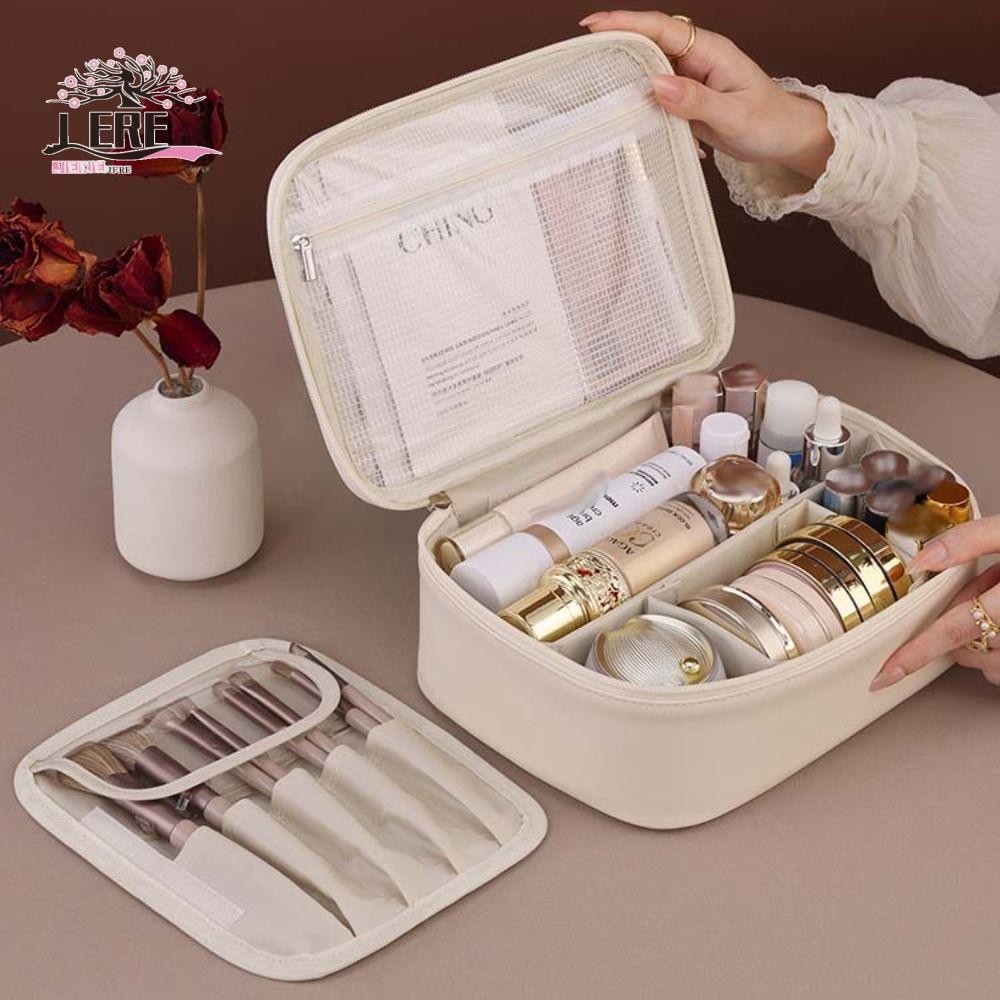 Jeremy1 กระเป๋าแต่งหน้า, ซิปสแควร์ PU หนังกระเป๋าเครื่องสําอาง, แบบพกพากันน้ําอุปกรณ์อาบน้ํา Organizer กระเป๋า