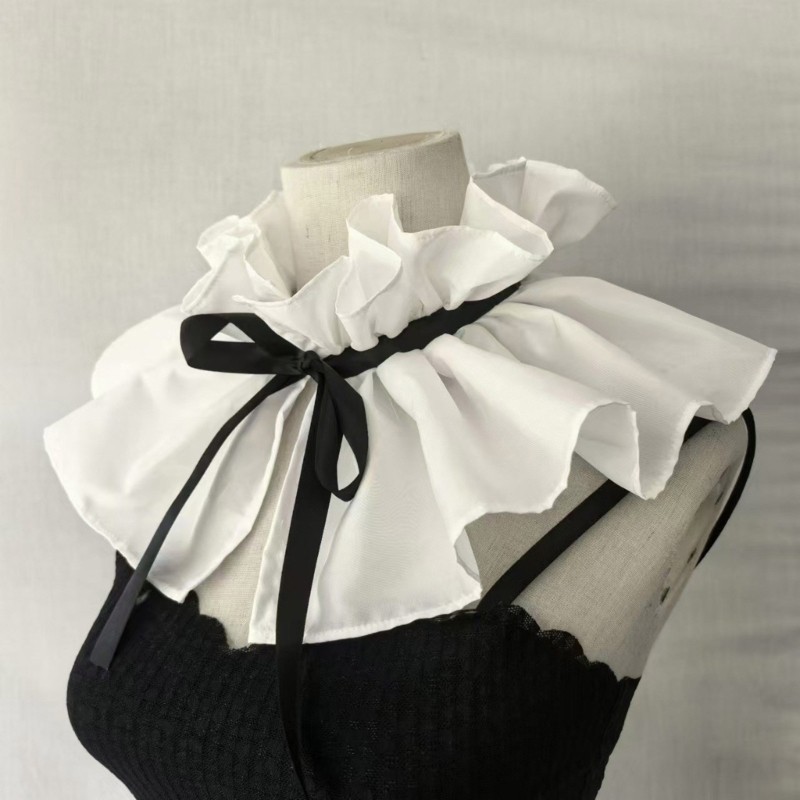 Alia ที่ถอดออกได้ขาตั้ง Ruffle False Collar พร้อมริบบิ้นสําหรับผู้ที่ชื่นชอบแฟชั่น