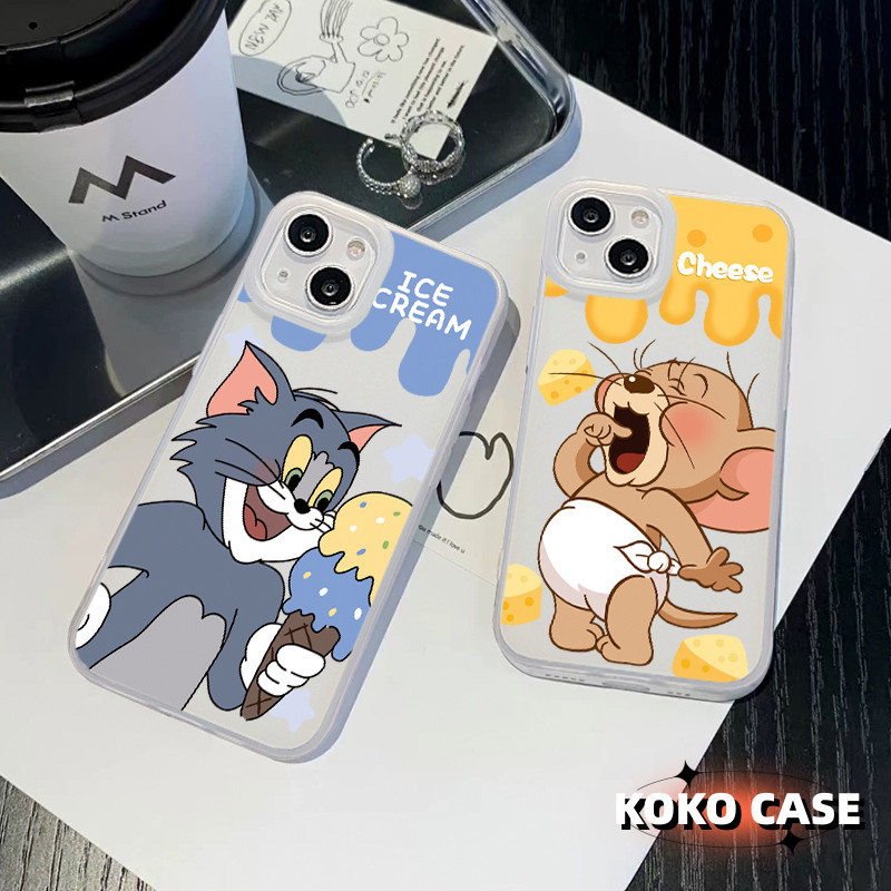 เคสโทรศัพท์คู่ไอศกรีม Tom and Jerry เหมาะกับ IPhone 11 15 13 14 12 Pro Max X XR XSMAX 15 7 8 14 Plus