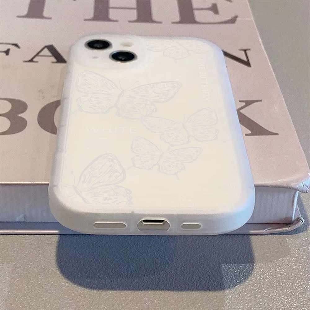 หมึกพรีเมี่ยมผีเสื้อสีขาวเคสโทรศัพท์เข้ากันได้สําหรับ IPhone 11 12 13 14 15 XS X 7 8 6SPLUS XSMAX SE2 SE3 XR 11PROMAX 13PRO 12MINI ส่วนลดราคาพิเศษสวมใส่กรณี