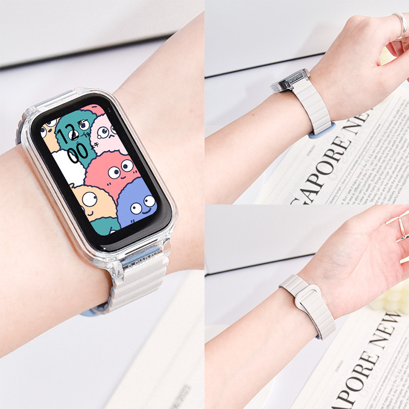 ซิลิโคนสายรัดห่วงแม่เหล็กพร้อมเคสสําหรับ Redmi Smart Band 2 สร้อยข้อมือซิลิโคนอ่อนนุ่มสําหรับ Xiaomi Band 8 Active