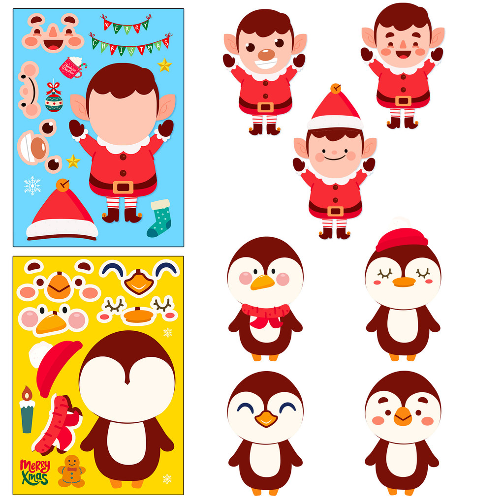 การ์ตูนคริสต์มาสใบหน้าเปลี่ยนสติกเกอร์ใหม่คริสต์มาสปริศนาการ์ตูนสติกเกอร์เทศกาลพรรค ง เอแคลส์ ตกแต่ง
