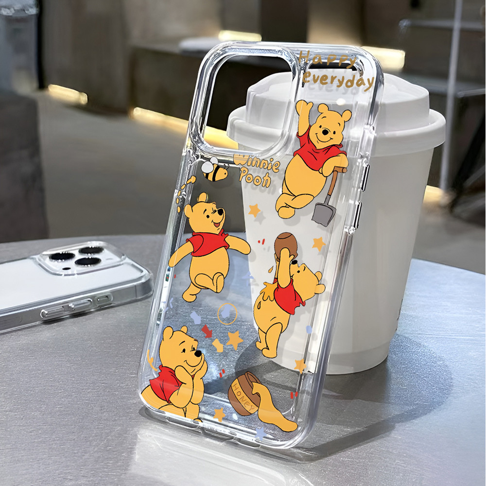 กรณีอวกาศโปร่งใสสําหรับ iphone 16 pro Max 11 15promax 14 13 12 7Plus X XS Max 8 7 วินนี่เดอะพูห์เกมกันกระแทก
