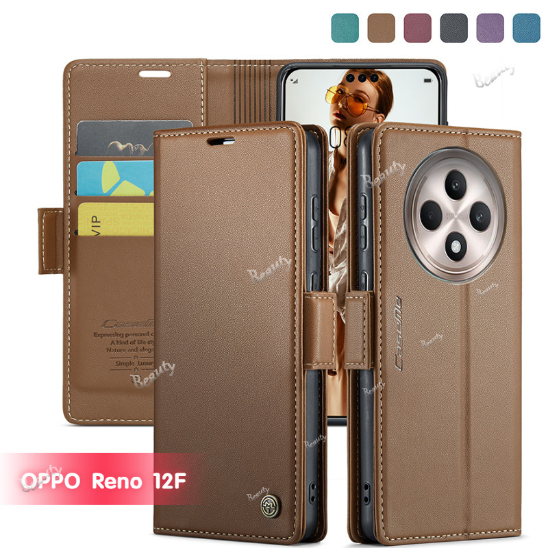 สําหรับ OPPO Reno 12F 5G 4G 2024 เคสโทรศัพท์ Reno12F OPPO Reno12 F 12 12Pro 10 Reno12Pro ปลอกผู้ถือบัตรหนังป้องกันการโจรกรรมแปรงพลิกกระเป๋าสตางค์ขาตั้งป้องกันฝาครอบกันกระแทก
