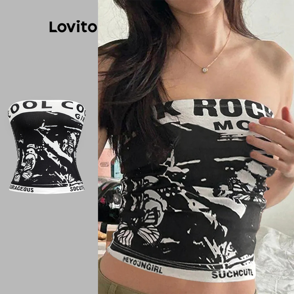 Lovito เสื้อกล้ามลายรูปสบาย ๆ สำหรับผู้หญิง L104ED577