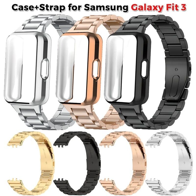 เคส + สายสแตนเลสสําหรับ Samsung Galaxy Fit 3 TPU เคสหน้าจอป้องกันสําหรับ Samsung Galaxy Fit 3 อุปกรณ์เสริมวงโลหะ