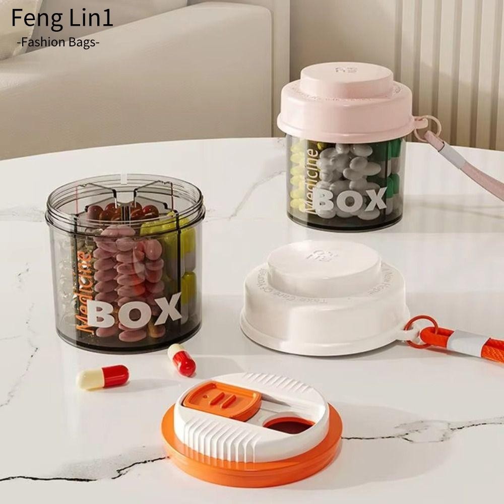 Fengling กล่องเก็บยา,พร้อมฝาปิดยาหน้าต่างภาพ,กล่องยาเชือกเส้นเล็กหมุนได้