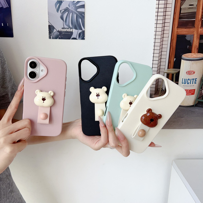 การ์ตูนหมีผู้ถือแหวนเคสโทรศัพท์สําหรับiphone 11 12 13 14 15 16 Pro Max Plus Anti fall soft CoverปลอกสําหรับiPhone13กรณี