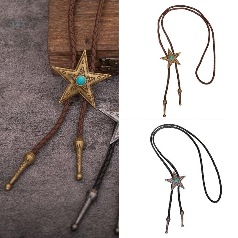 Ch *READY STOCK คาวบอย Bolo Tie เนคไทหนังและโลหะ Star Turquoises จี้ปรับเครื่องประดับ Ne