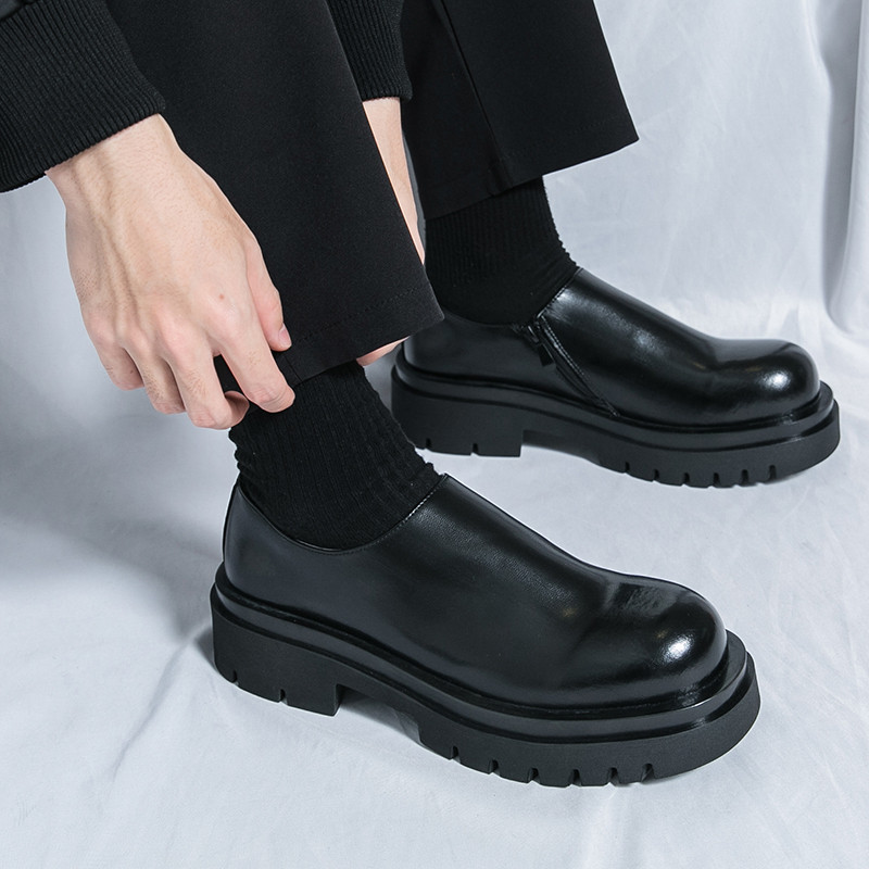 Man Loafers Daily Round Toe Party แฟชั่นสีทึบรองเท้าแบบสวมหนังรองเท้าลําลองงานแต่งงาน