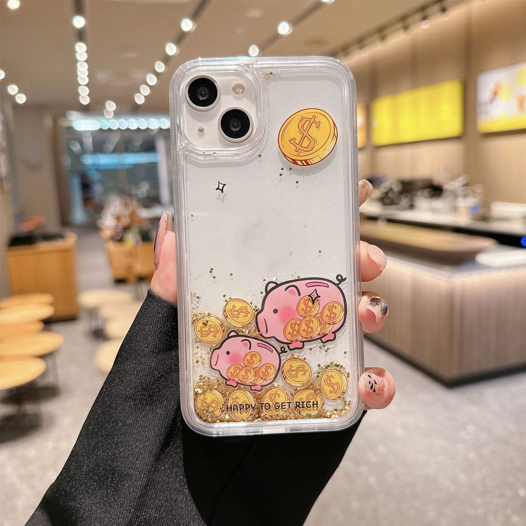 เคสโทรศัพท์ ไอโฟน16 ที่เข้ากันได้ 15 14 13 12 มือโปร หมูหมูธนาคารเงินโปร่งใส ทีพียู เคสป้องกันการ์ตูนเคสโทรศัพท์
