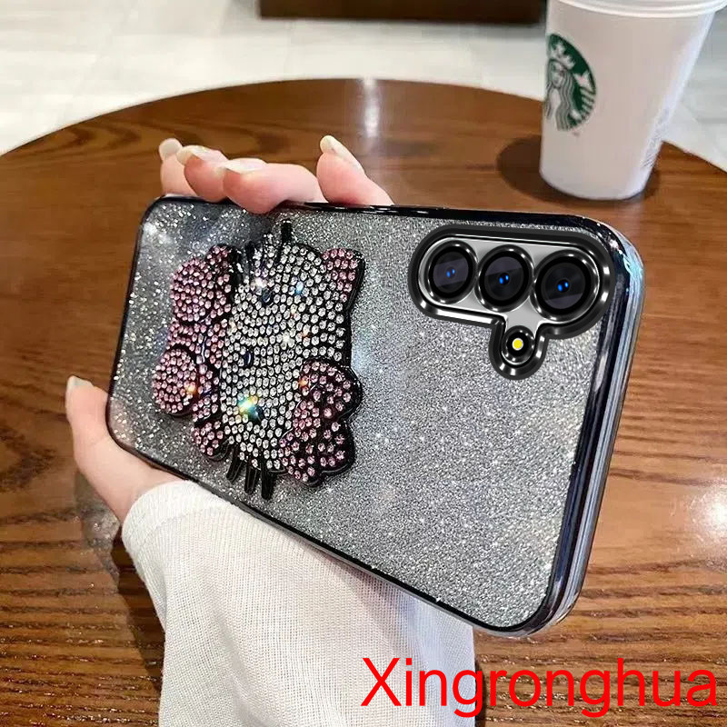 SAMSUNG ปลอกsamsung A55 A15 A25 A35 A05S A04S A14 A24 A34 A54 5GหรูหราElectroplated Glitterเคสโทรศัพท์เพชรKTแมวโปร่งใสป้องกันกันกระแทกกรณี