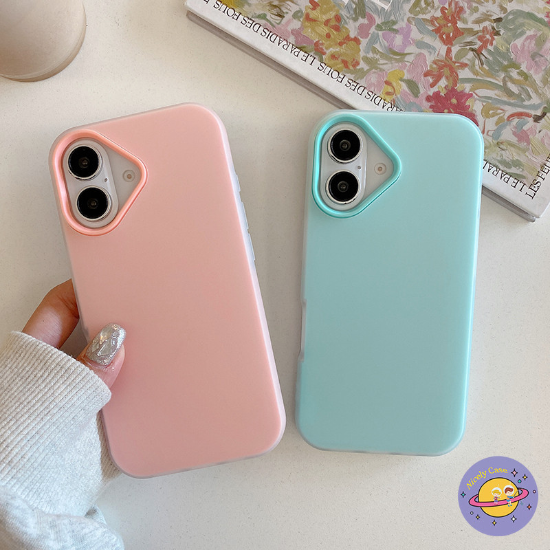 Simple 2 in 1 Pure สีเคสโทรศัพท์สําหรับ iPhone 16 15 14 13 12 Pro Max 11 16Pro กันกระแทก TPU + PC Big Hole ป้องกันปกหลัง