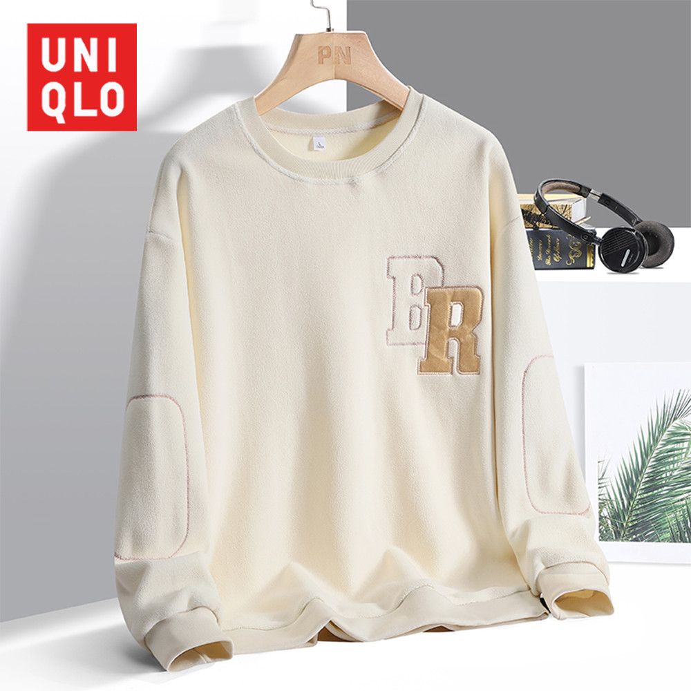 UNIQLO ยูนิโคล่ 2024 เสื้อกันหนาวผู้ชายใหม่ฤดูใบไม้ร่วงและฤดูหนาวเย็บปักถักร้อยหนา จุดต่ําสุด เสื้อสองด้านขนแกะที่อบอุ่นและอเนกประสงค์เสื้