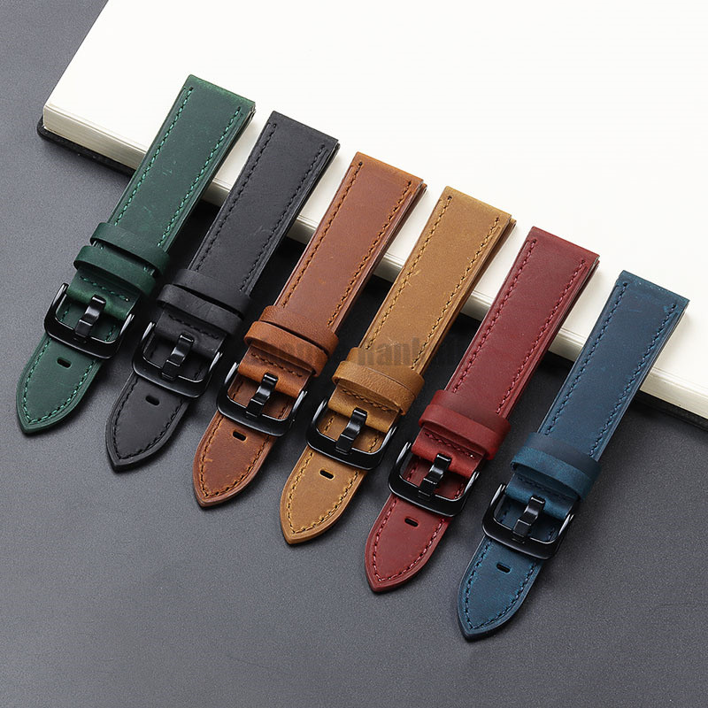 18 มม.20 มม.22 มม.24 มม.สายนาฬิกาหนังแท้ Vintage Retro Horsehide สร้อยข้อมือผู้หญิงผู้ชาย Universal เปลี่ยน Wristbelt