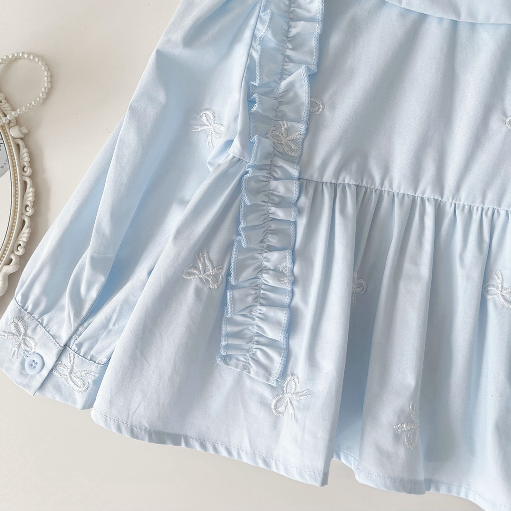 ฤดูใบไม้ร่วงหวานเด็กสาวกุทัณฑ์เย็บปักถักร้อยลูกไม้ปกเสื้อแขนยาว