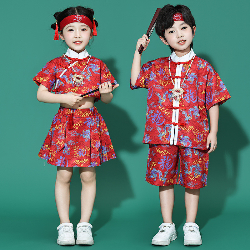 เครื่องแต่งกายเด็กชุดชายหญิง Hanfu Hip-Hop สไตล์จีน Street Dance เสื้อผ้าอินเทรนด์