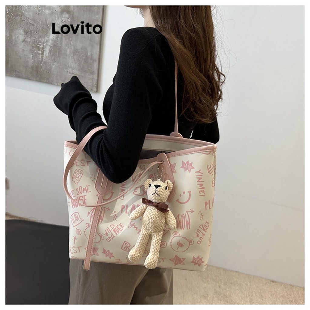 Lovito Casual Plain Shoulder Tote Bag for Women LFA49340