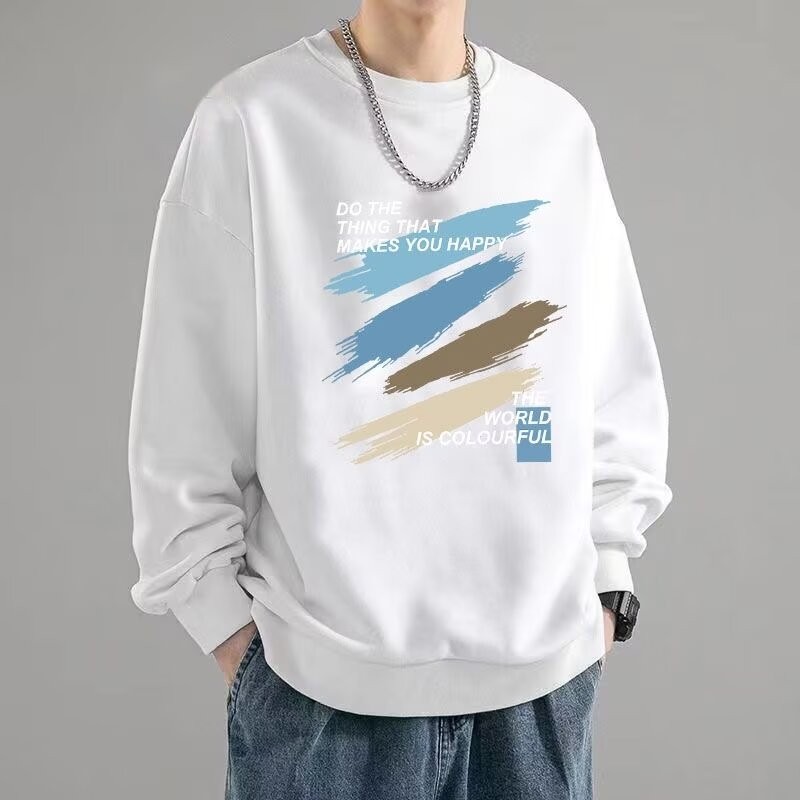 M-8xl เวอร์ชั่นเกาหลีเสื้อสเวตเตอร์สีน้ําเงินผู้ชายขนาดบวกด้านบนลําลองหลวมแขนยาว Oversize Tee