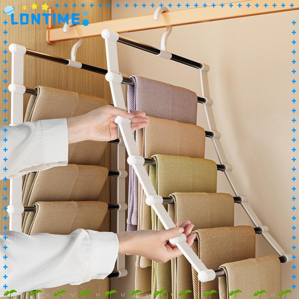 Lontime Magic ราวแขวนกางเกง, ราวแขวนกางเกงแบบพับได้สแตนเลส, คุณภาพสูงทนทาน 5 ชั้นตู้เสื้อผ้า Organizer