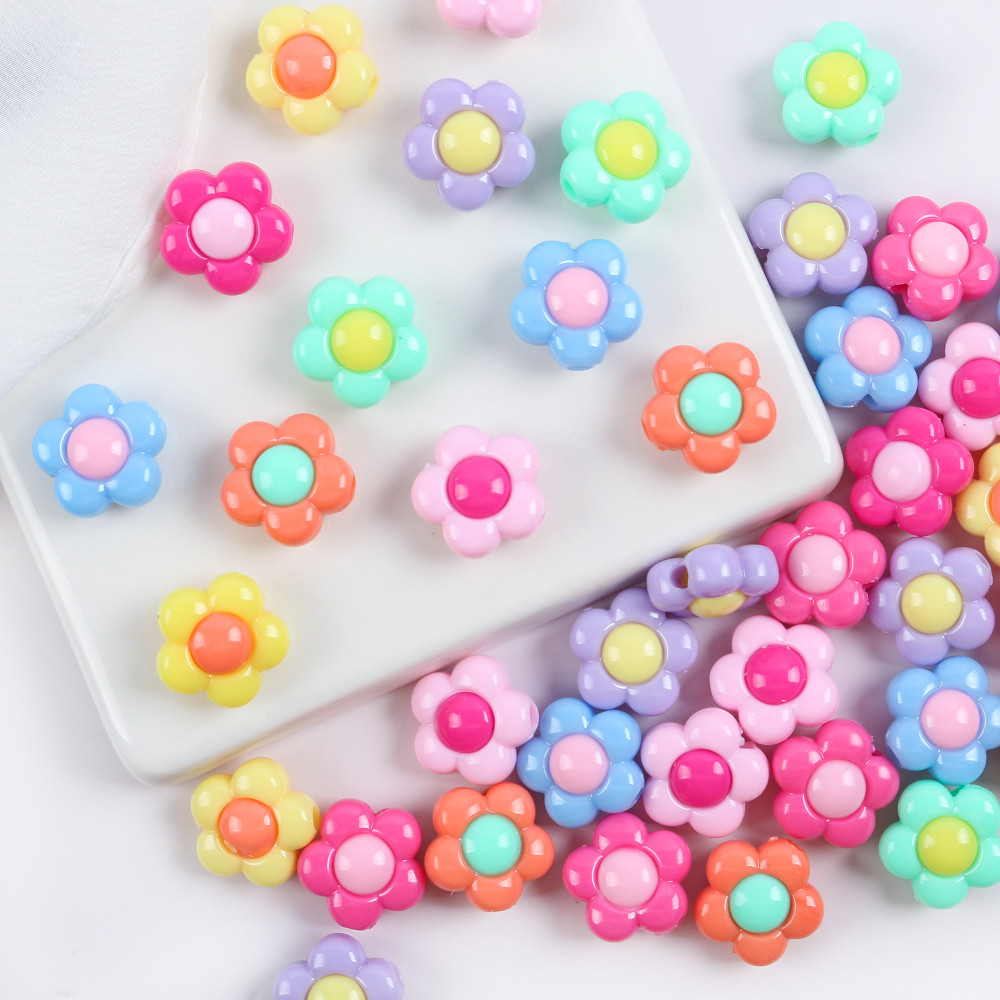 10ชิ้นอะคริลิสีจับคู่ ทําเอง ดอกทานตะวันลูกปัดหลวมลูกปัดสตริงสําหรับเครื่องประดับทําสร้อยคอโทรศัพท์โซ่พวงกุญแจอุปกรณ์