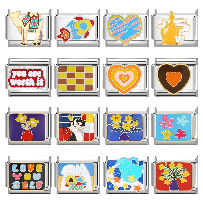 อิตาเลี่ยน Charm Links สําหรับสร้อยข้อมือใหม่แฟชั่นสี Charm สร้อยข้อมือเพื่อนครอบครัว DIY โมดูลสร้อยข้อมือ Charm อิตาเลี่ยน Links Fit 9 มม.สร้อยข้อมือสแตนเลสเครื่องประดับ DIY ทํา