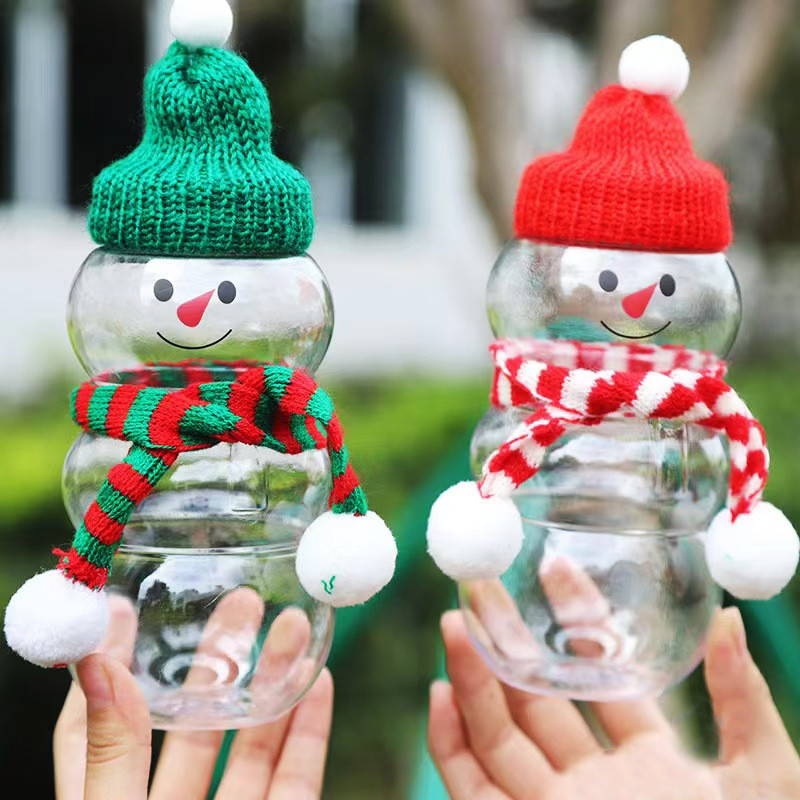 500ml คริสต์มาส Snowman นมชาน้ําผลไม้ขวด Xmas เครื่องดื่มขวดพลาสติกถ้วยโปร่งใส