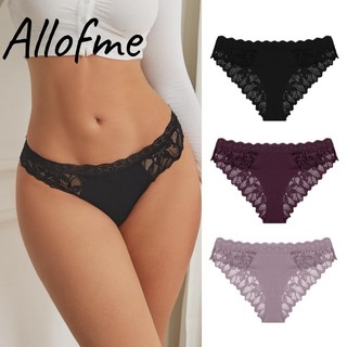 Allofme ผู้หญิงลูกไม้ชุดชั้นในเซ็กซี่ Hollow out กางเกงดอกไม้ลูกไม้มุมมอง Solid กางเกง