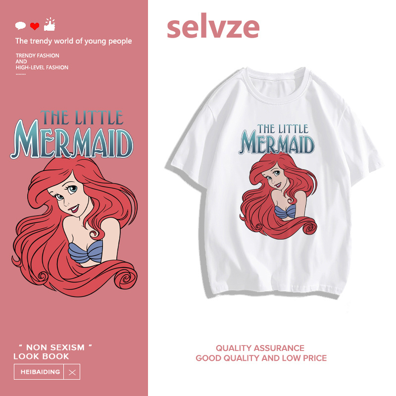 SELVZE（จัดส่งตลอด 24 ชั่วโมง） Printed T-shirt，เจ้าหญิงการ์ตูนสวยพิมพ์เสื้อยืดแขนสั้นหลวม I000864