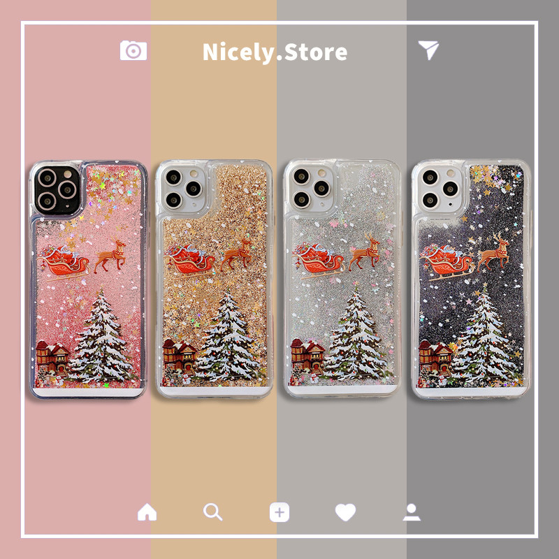 Premium Christmas Reindeer Tree Quicksandเคสโทรศัพท์สําหรับiPhone 16 15 14 13 12 11 Pro Max Xs Max Xr X 8 7 Plus TPUฝุ่นทนปลอก