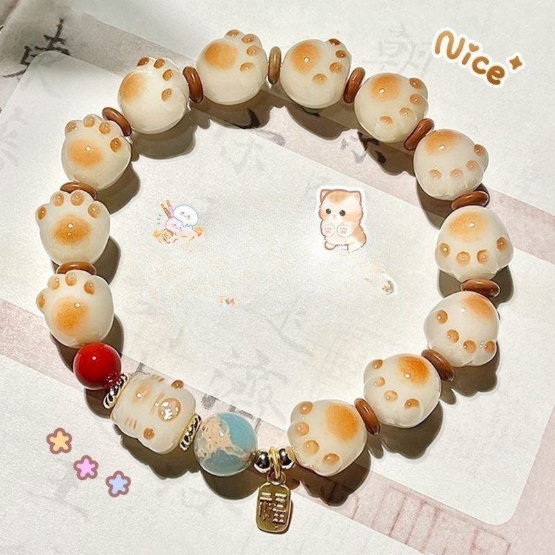 สร้อยข้อมือลูกปัดแมวนําโชคแฟชั่นสร้อยข้อมืออุ้งเท้าแมวสําหรับผู้หญิงของขวัญอุปกรณ์เครื่องประดับ