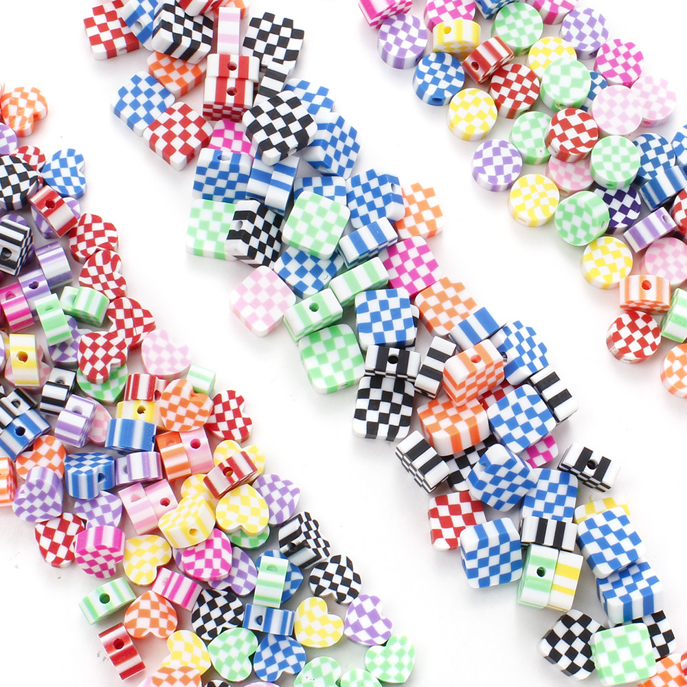 50 PC สีสัน Checkerboard Patterned Soft Clay ลูกปัดคลาสสิก Checkered Spaced ลูกปัดสําหรับสร้อยข้อมือ Crafting เครื่องประดับอุปกรณ์เสริม