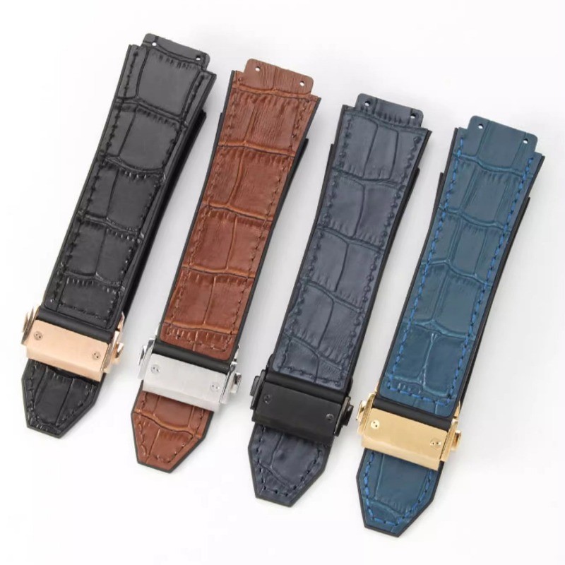 19x25 มม.สายนาฬิกาหนังแท้สําหรับ HUBLOT Big Bang เปลี่ยนสร้อยข้อมือกันน้ําซิลิโคนนุ่มสาย 22 มม.พับหัวเข็มขัดผู้ชายผู้หญิงนาฬิกาอุปกรณ์เสริม