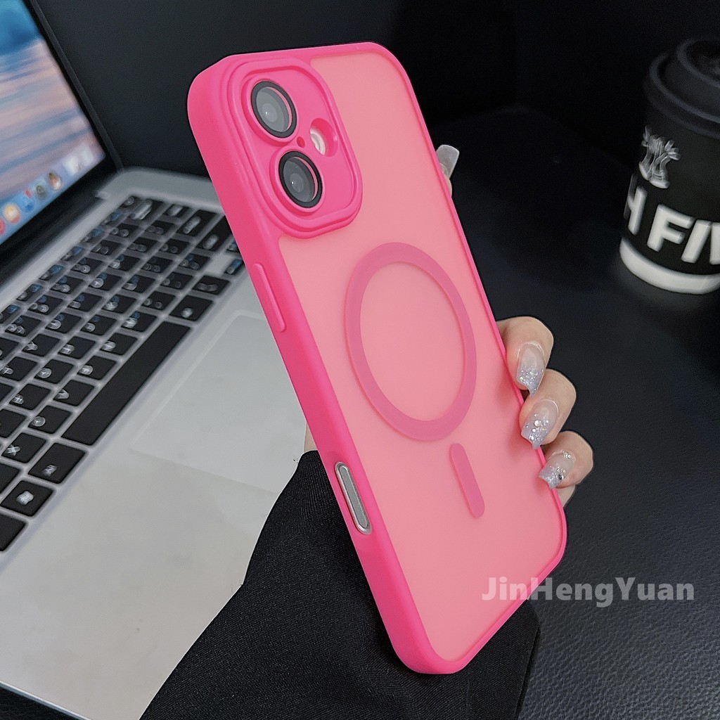 Frosted อะคริลิคกรณีแม่เหล็ก Attraction สําหรับ IPhone 16 15 14 Plus 13 12 11 Pro Max เลนส์โลหะฝาครอบป้องกัน Anti Fall กรณี