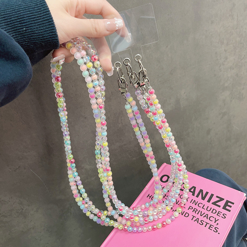 B-Wabao Crossbody Chain เคสโทรศัพท์ลูกปัดสีหวานสายโซ่ยาวลูกปัดสวมใส่หัวใจสาวๆสามารถข้ามเส้นทแยงมุมออกไปข้างนอกห้อยคอห้อยโซ่ไหล่