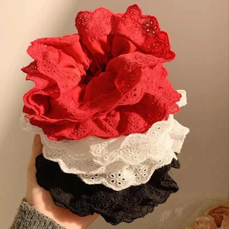 สี่ชั้น/สองชั้น~oversized High-End Pure Cotton Lace แหวนผมขนาดใหญ่ลําไส้แหวนผู้หญิง