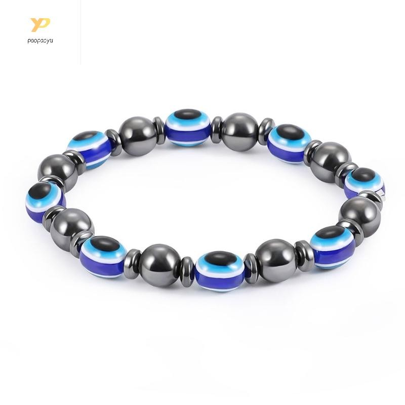 Ppy สร้อยข้อมือแม่เหล็กสีฟ้าสําหรับ Evil Eye Hematite หินบําบัดสําหรับ Health Care Bangl