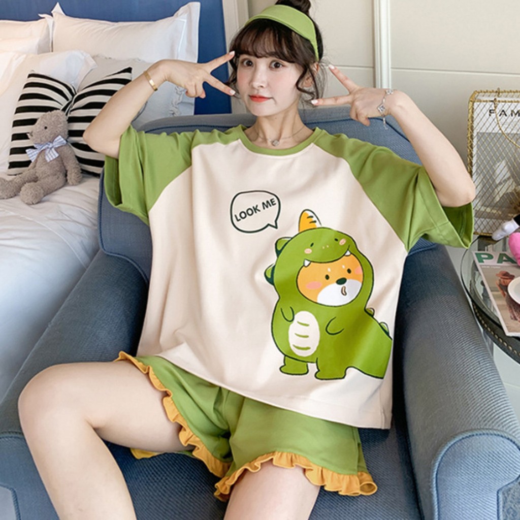 ชุดนอนผู้หญิงคอกลมแขนสั้นกางเกงขาสั้นชุดอยู่บ้าน-HD2244แครอทสาว gt XL ✨california223.th✨