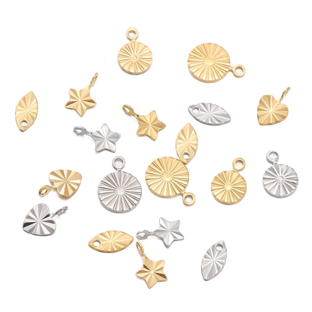 จี้สแตนเลส หัวใจ ดาว วงกลม ใบไม้ 5-50ชิ้น สำหรับ DIY สร้อยข้อมือ สร้อยคอ ของขวัญ