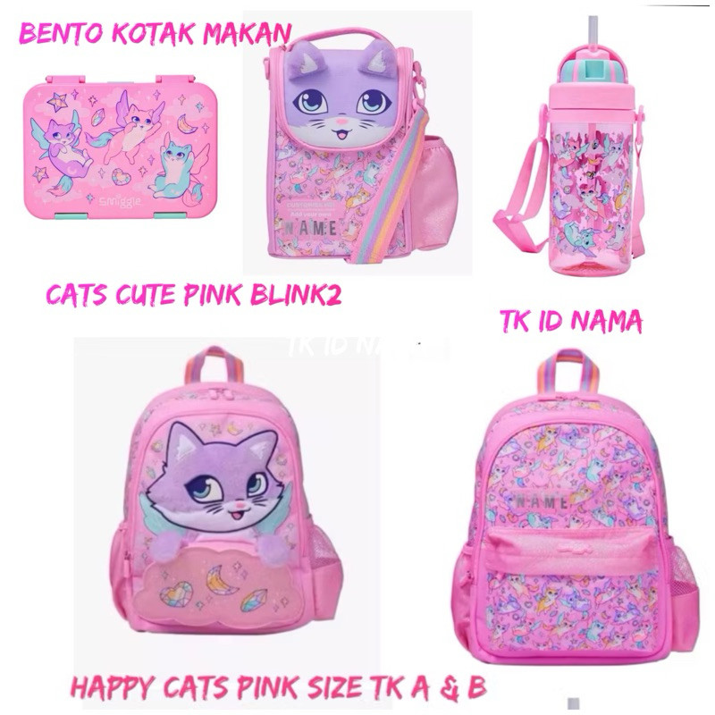DELI STORE กระเป๋าเป้สะพายหลังใหม่ SMIGGLE TK A/ B HAPPY CATS PINK LUXURY BEAUTIFUL GRADE ORI