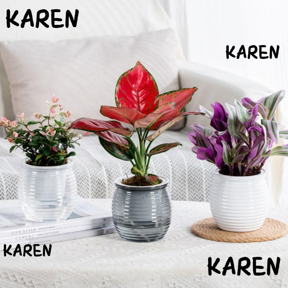 KARENGOODS กระถางต้นไม้แบบน้ําเอง, กระถางดอกไม้ตั้งโต๊ะพลาสติกใส, ของตกแต่งบ้านที่ทนทานที่สร้างสรรค์ แจกันดอกไม้สองชั้น