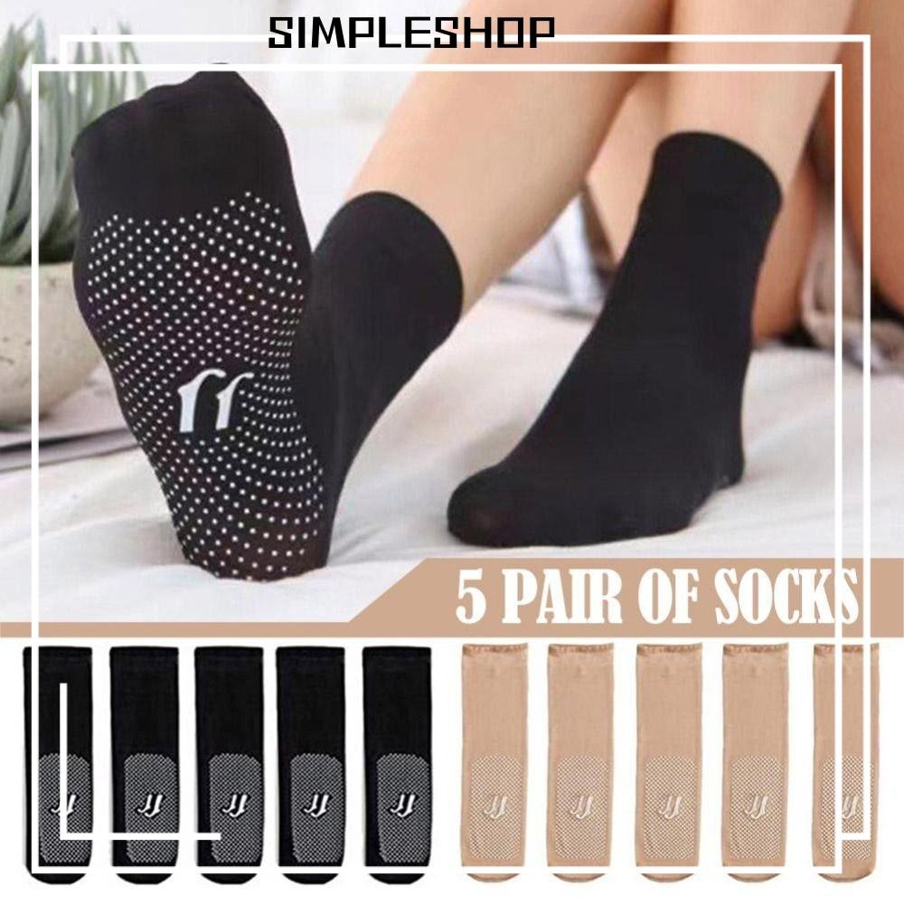 SIMPLESHOP 5 คู่ถุงน่องสั้นไนลอน ด้านล่างลื่น ผ้าไหม sheer ถุงเท้าข้อเท้า